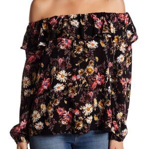 H.I.P‎ Black Floral Off Shoulder Long Sleeve Top